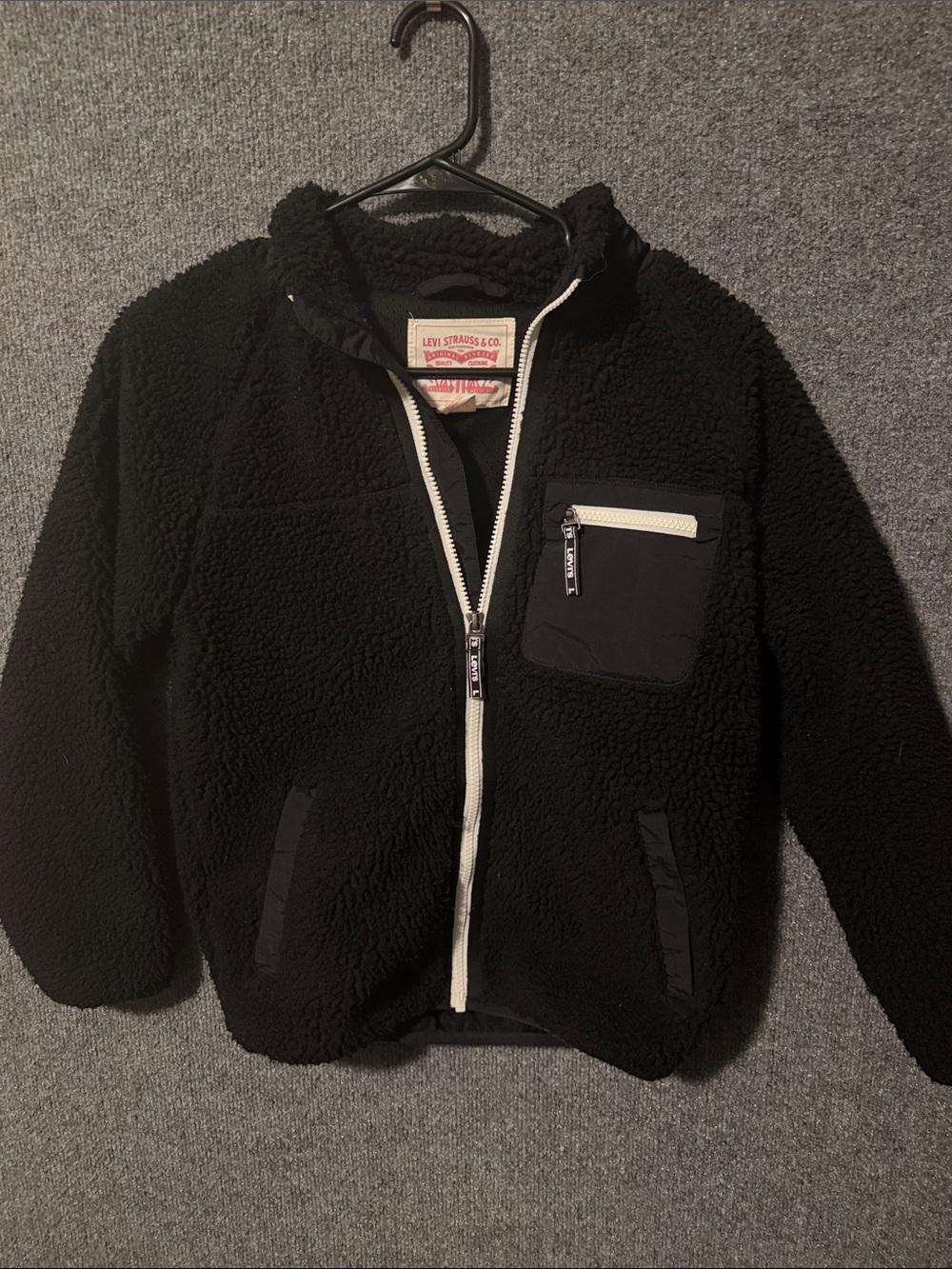 Levi's Kids Black Sherpa Jacket with Contrasting White Zip